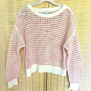NWOT SIZE L Pink and White Open Knit Crochet Sweater Fall MyStyle Giant Tiger
